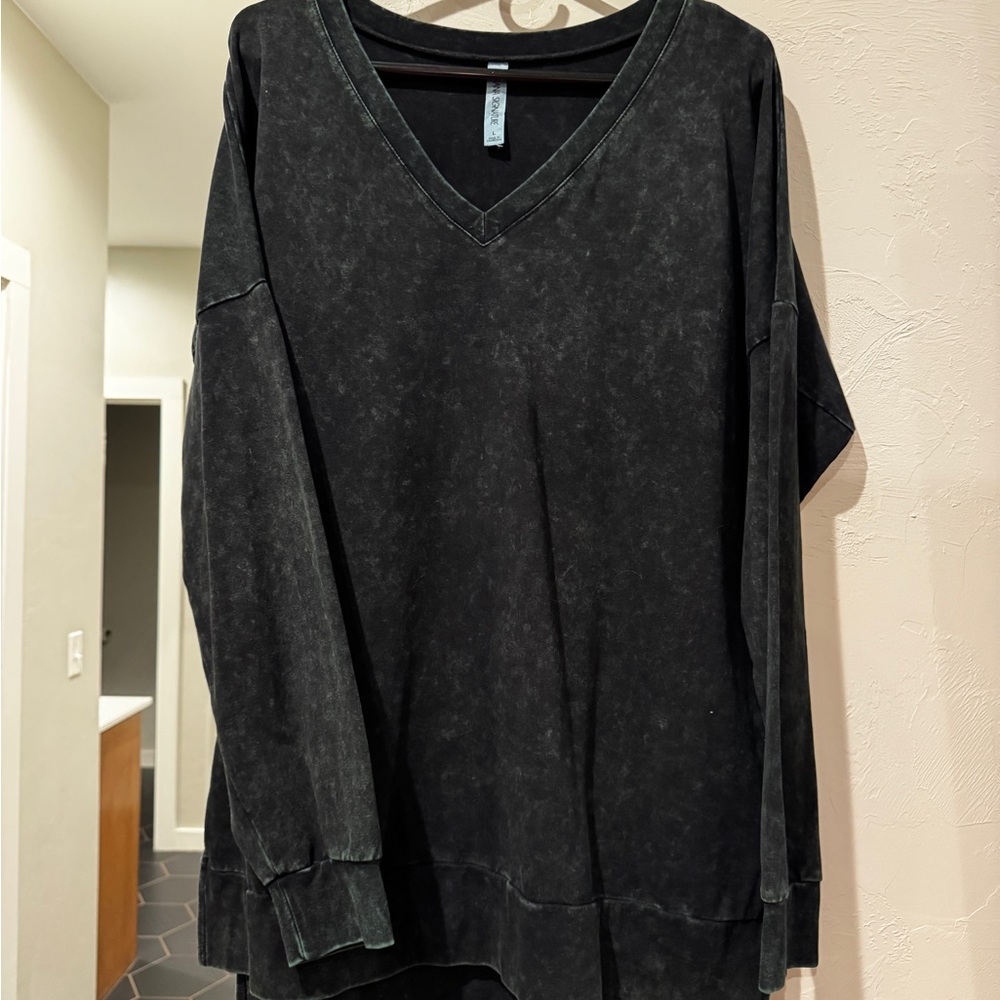 Acid Wash Green Long-Sleeve Top